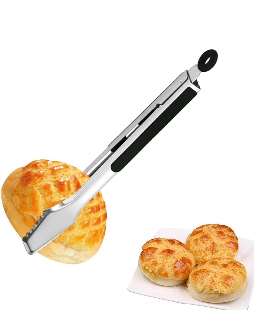 Grilltang Roestvrij Staal - Barbecue Keukengerei - Buiten Koken - Hittebestendig Vergrendelmechanisme - 34 cm - Zwart