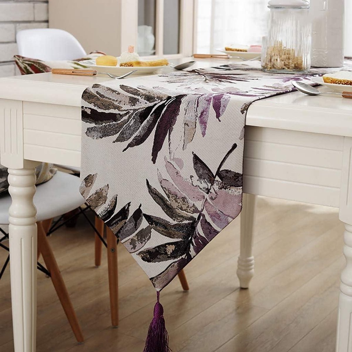 Tafelloper Abstract - Decoratieve Runner - Eettafel Versieren - Wasbaar Vinyl - 32x200cm - Paars