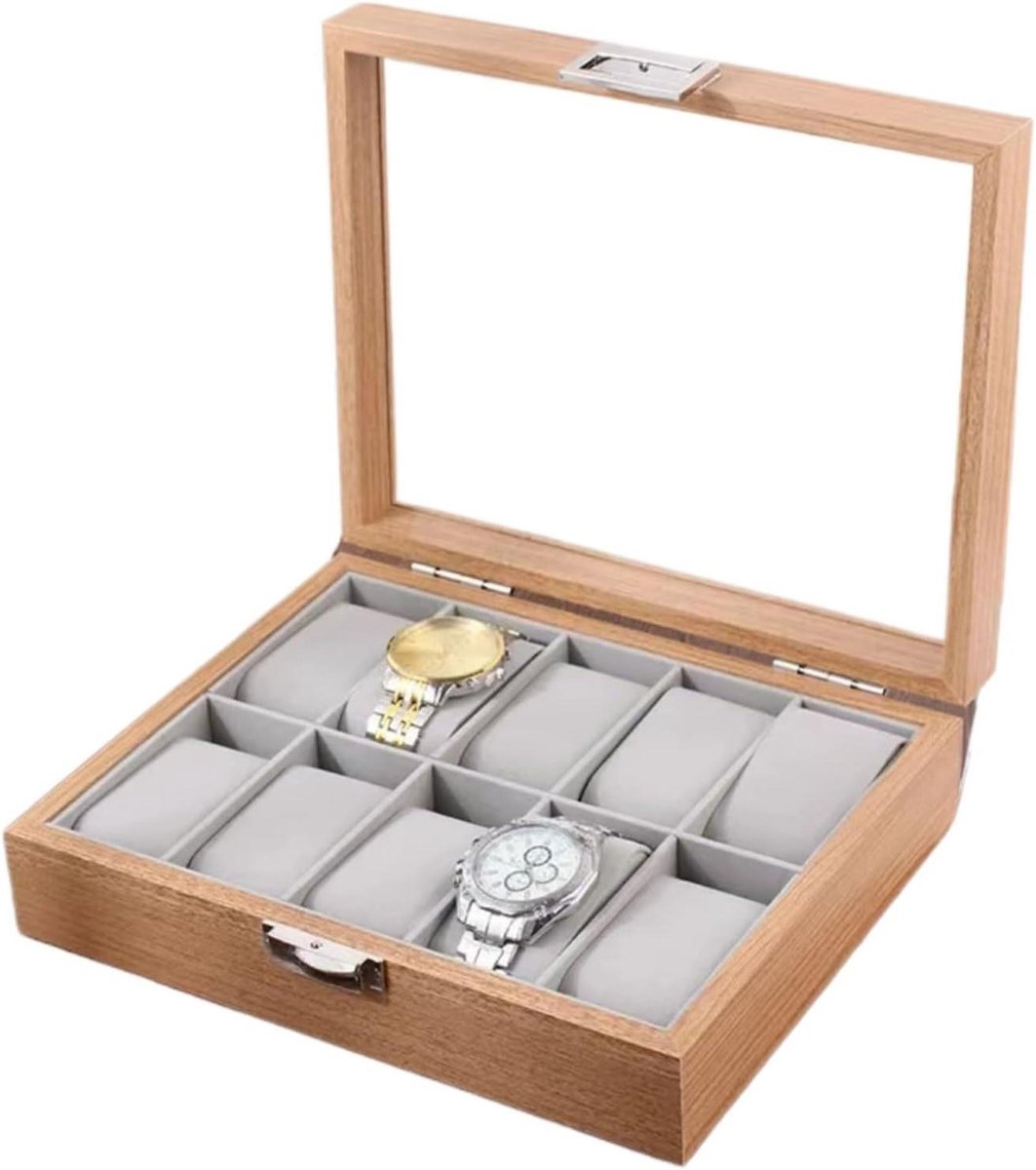Horloge Kist - Horloge Box - Horloges Opbergen - Met Kussens - 10 Horloges - Houtkleur