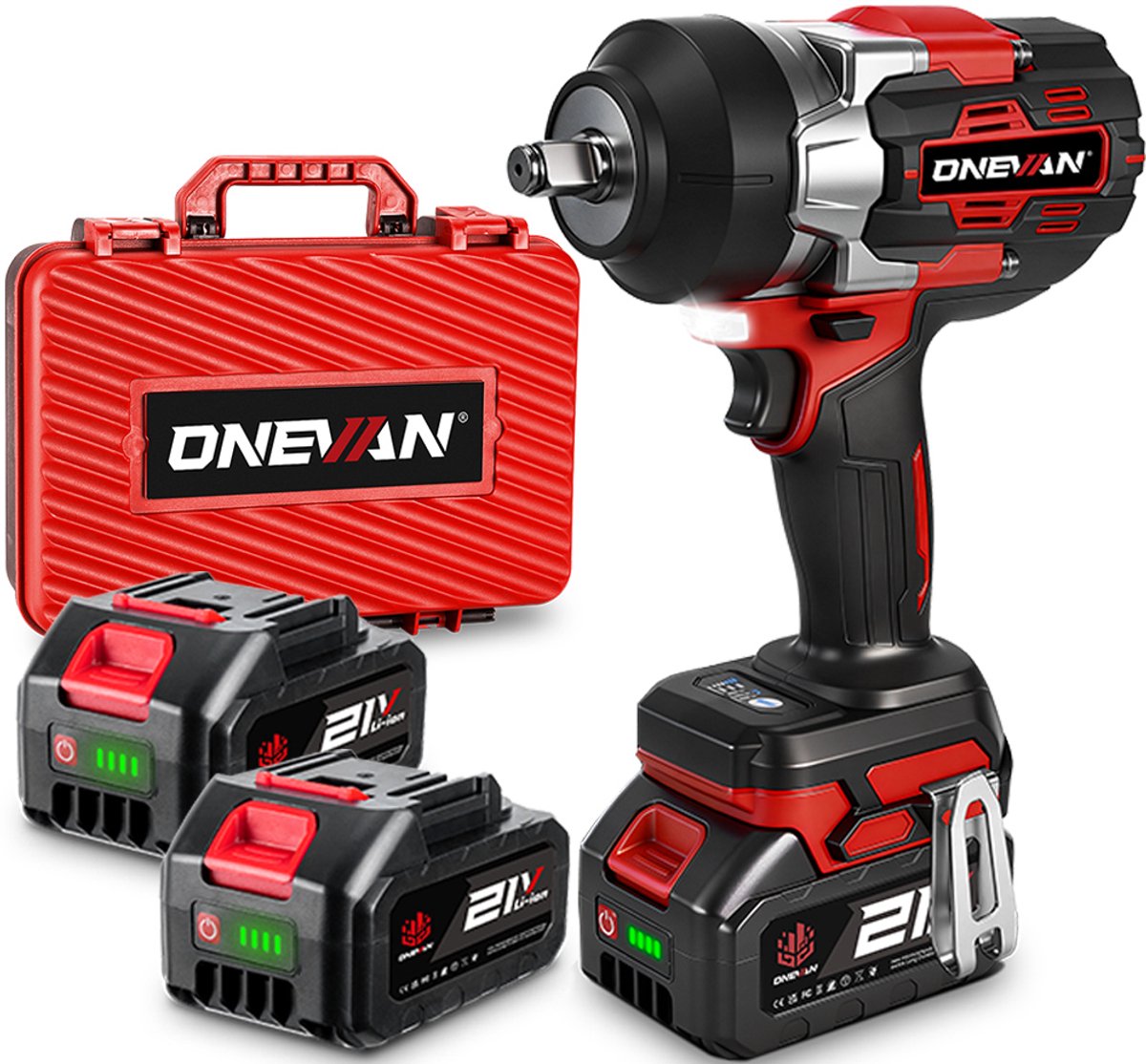 ONEVAN Accu Slagmoersleutel 2800 N.m - 21V Borstelloos Slagpistool - 1/2 " Slagschroevendraaier - met 2 x accu's - voor zware projecten