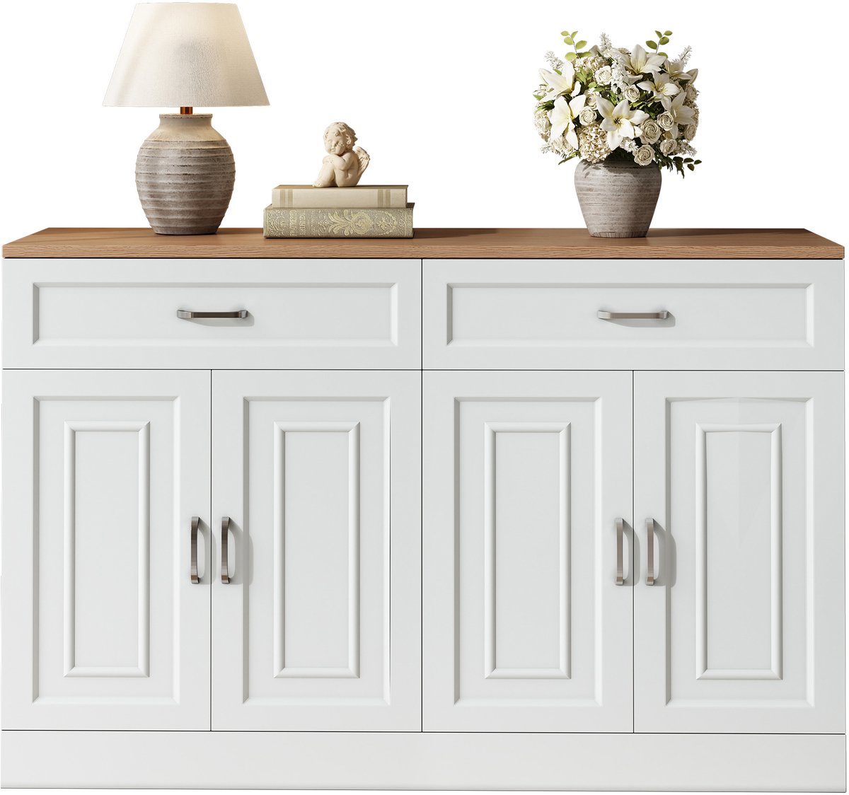 Zubaliya Sideboard - 120x35x80,5 cm - 4 deuren & 2 laden - verstelbare planken - soft-close & anti-kip Natuurlijke houtnerf