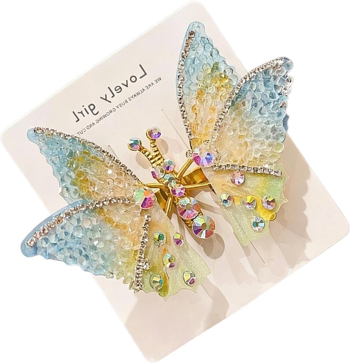 Haarspelden - Strass Clips - Feestelijk Kapsel - Bewegende Vleugels - 9 x 7.5 cm - Kleurrijk