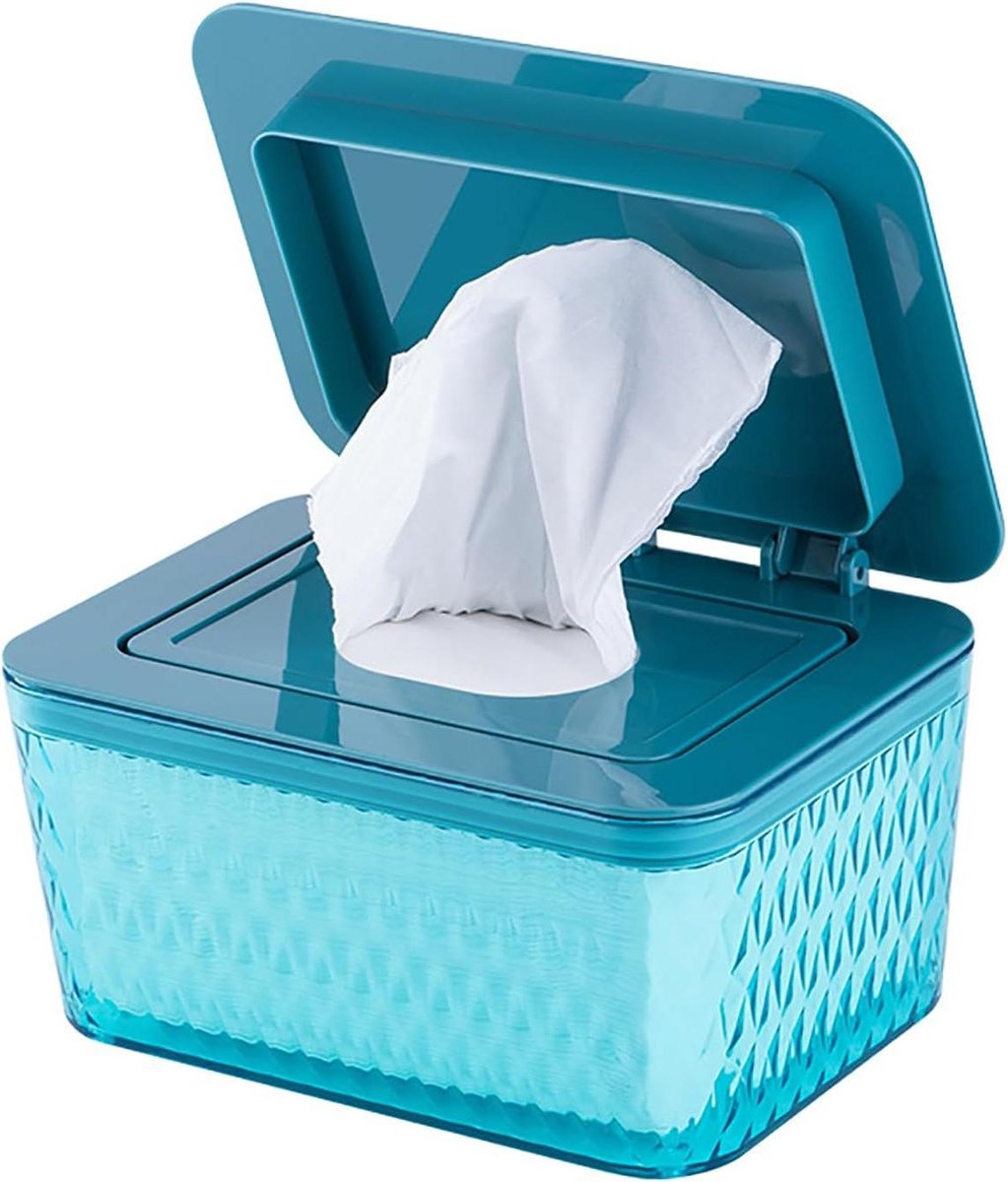 Natte doekjes houder - Servetten opberger - Babyverzorging onderweg - Houdt doekjes vochtig - 80 doekjes capaciteit - Blauw