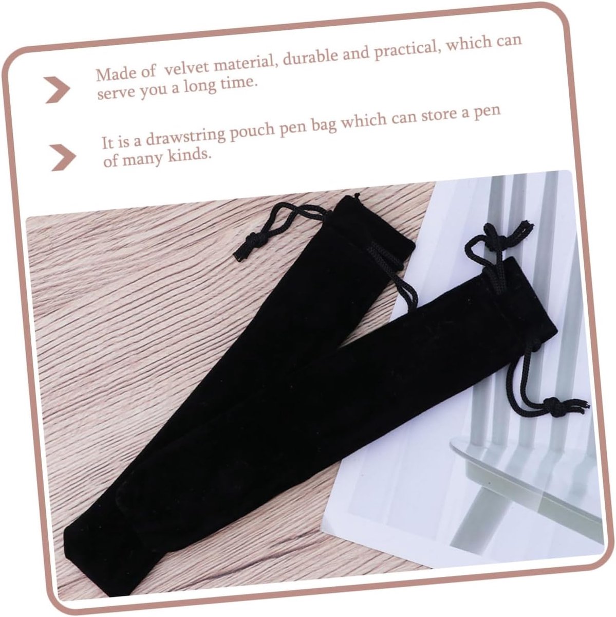 Fluwelen Pennen Etui - Pen Tasje - Pen Opbergen - Met Trekkoord - 13 cm Lengte - Zwart