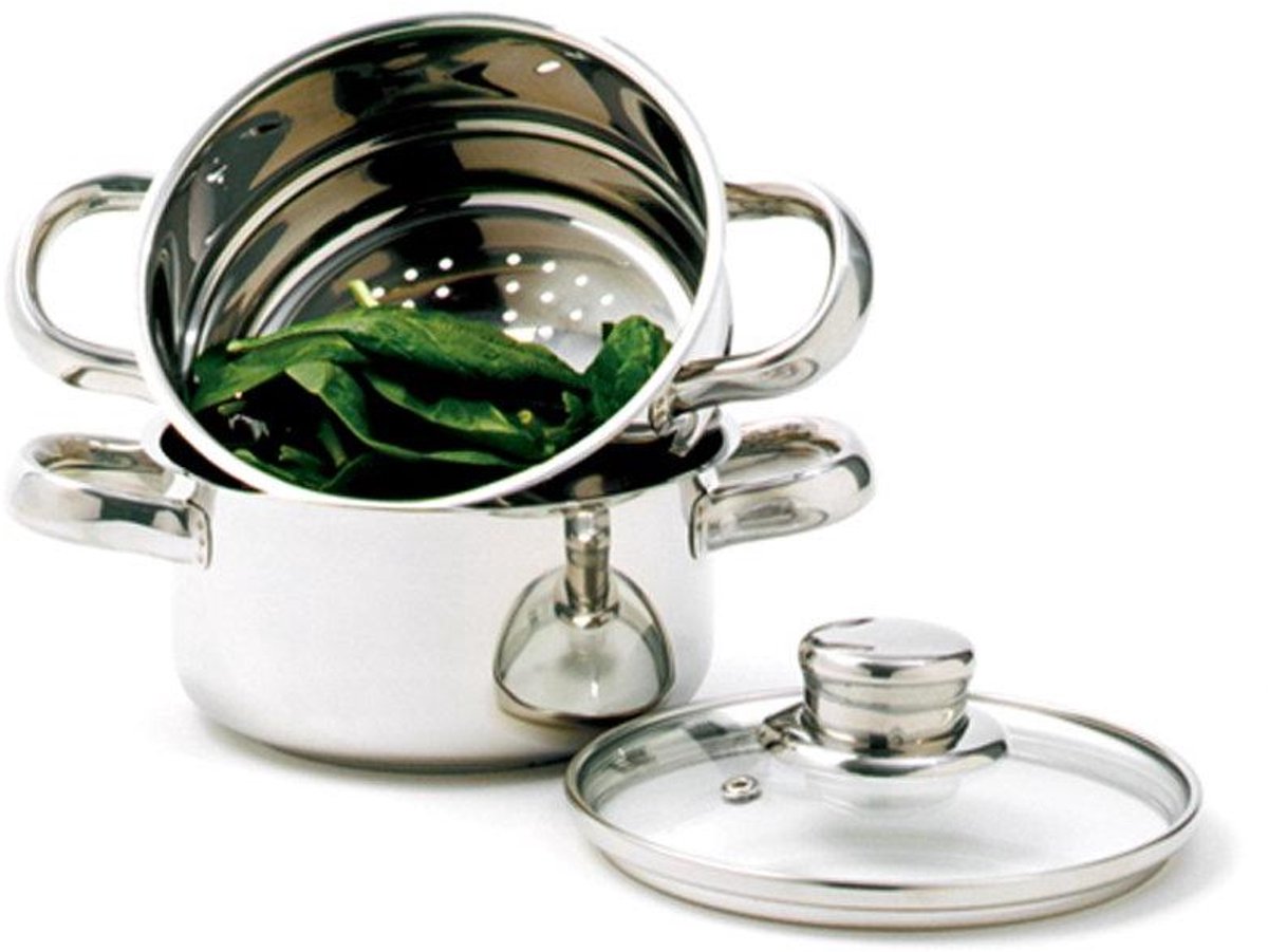Stoomfornuis Set Stoompan RVS Gezond Koken Tri-Ply Basis 1 Liter Zilver