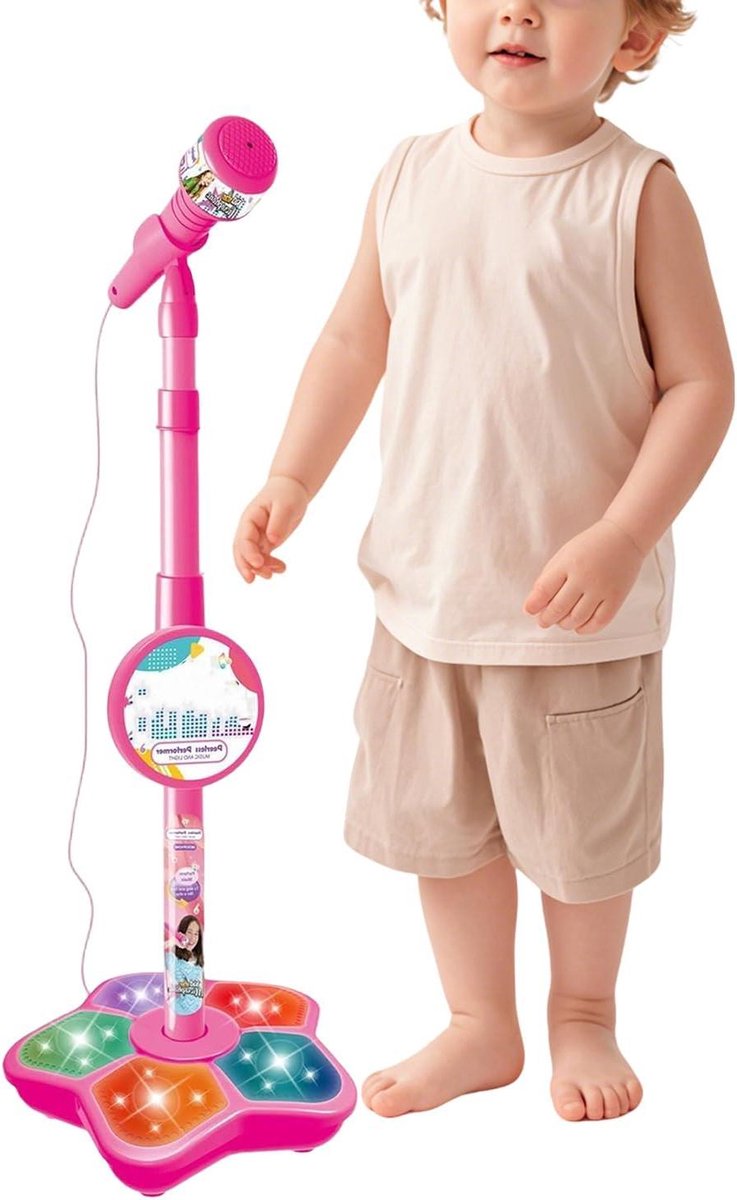Kindermicrofoon - Speelgoed microfoon - Zingen en streamen - Met LED podium - 337 cm lang - Kleurrijk