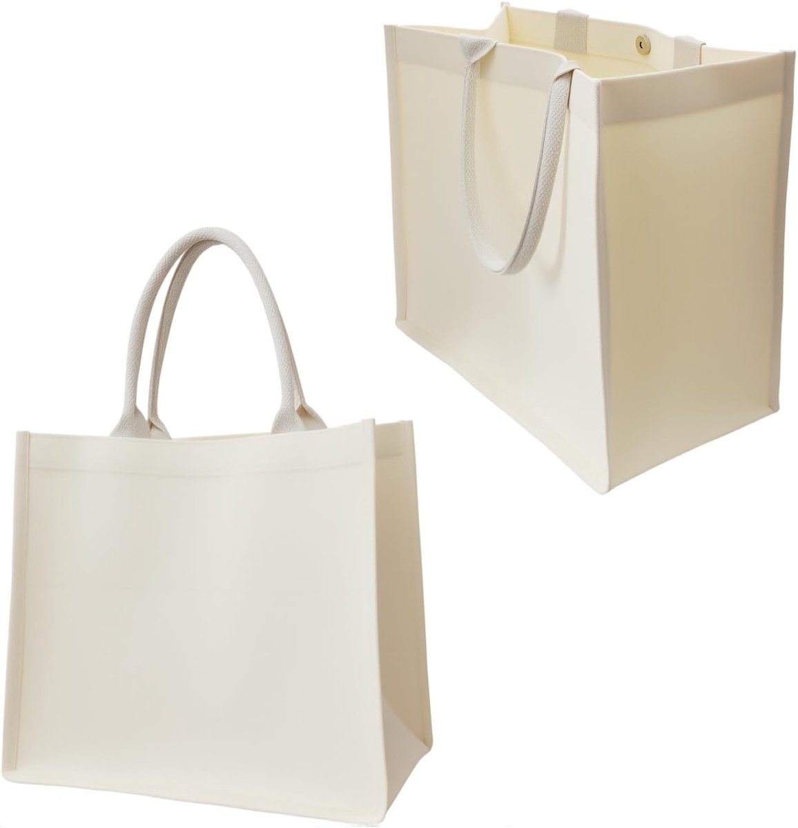 Jute Tas Set van 2 Stuks - Beige Katoenen Tote Tas met Magneetsluiting voor Vrouwen - Ideaal voor Winkelen, Strand en Kantoorgebruik