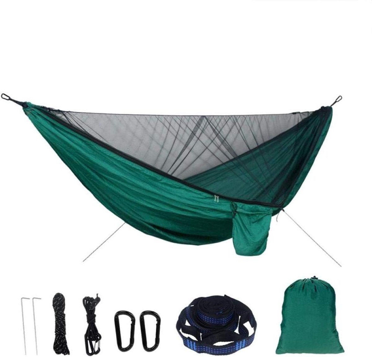 Kampeerhangmat - Hangmat met net - Buiten Ontspannen - Geïntegreerd muggennet - 290x140 cm - Groen