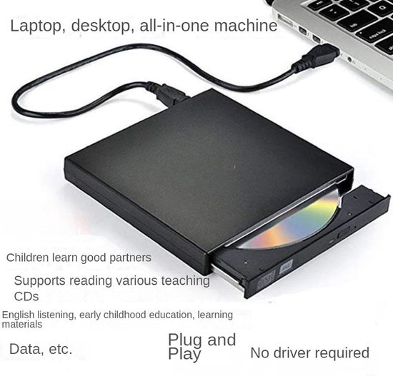 Externe DVD Drive - CD/DVD Speler - Films Kijken - Plug and Play - Compact Formaat - Zwart — afbeelding 4
