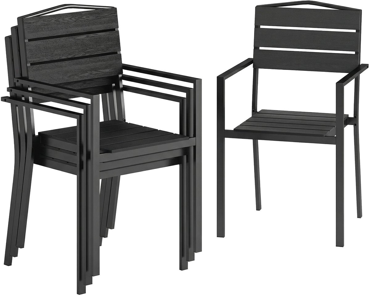 Geargalaxy Stapelbare Tuinstoelenset - Outdoor Stoelen - Balkonstoelen - Terrasstoelen - Buitenstoelen - 52×51×90 cm - Zwart