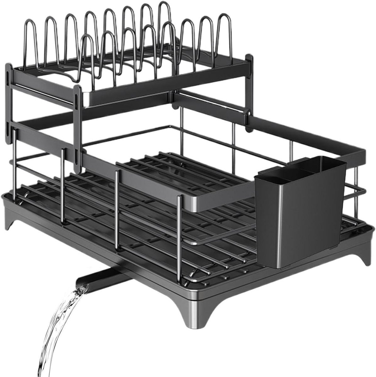 Dubbellaags Afdruiprek - Vaatdroger Keuken - Keuken Organiseren - Installatie Zonder Gereedschap - 39 x 28 cm - Zwart