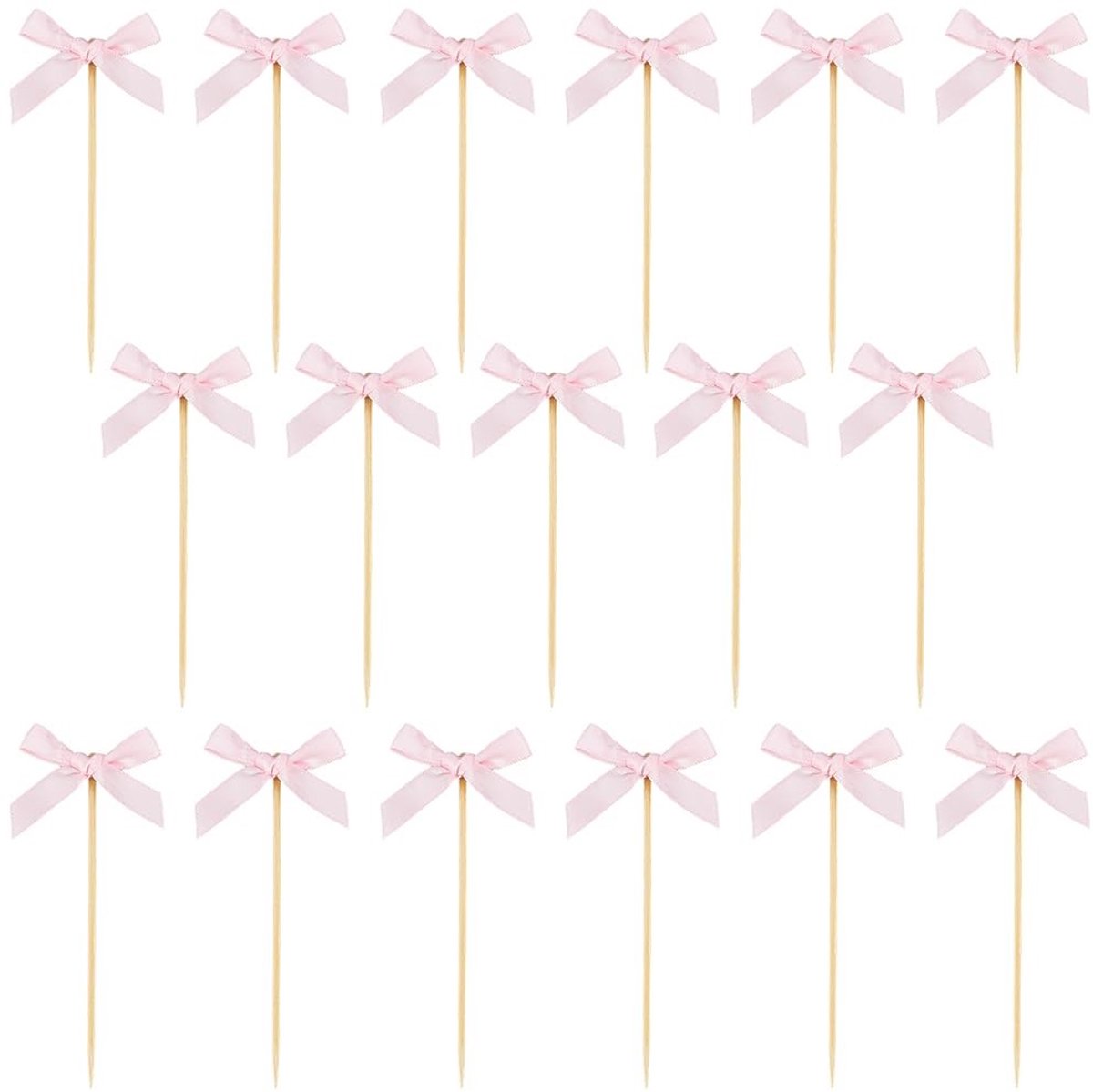 Dailygoods - 100 Stuks Roze Bamboe Cocktail Picks met Strik