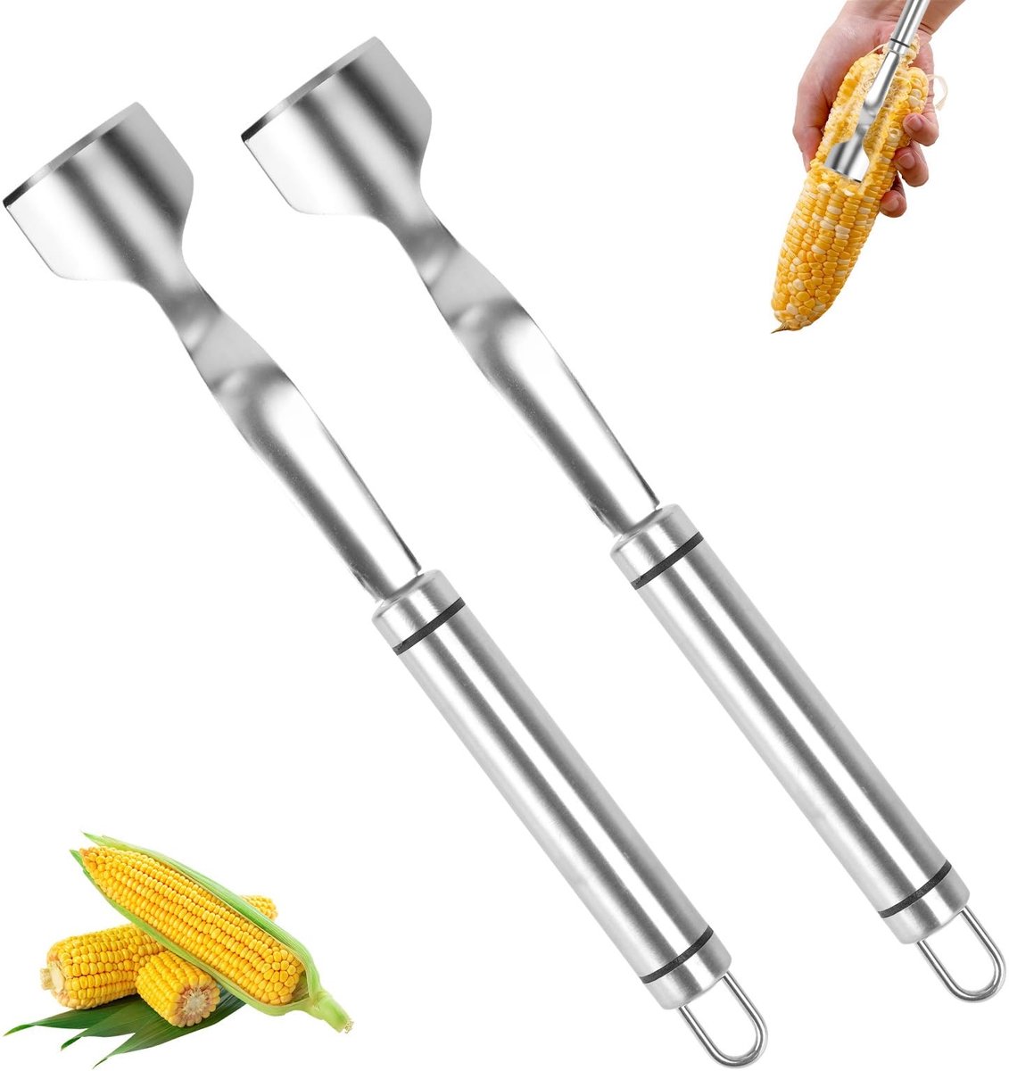 Dailygoods - Set van 2 Roestvrijstalen Maïsschillers met Ergonomisch Handvat