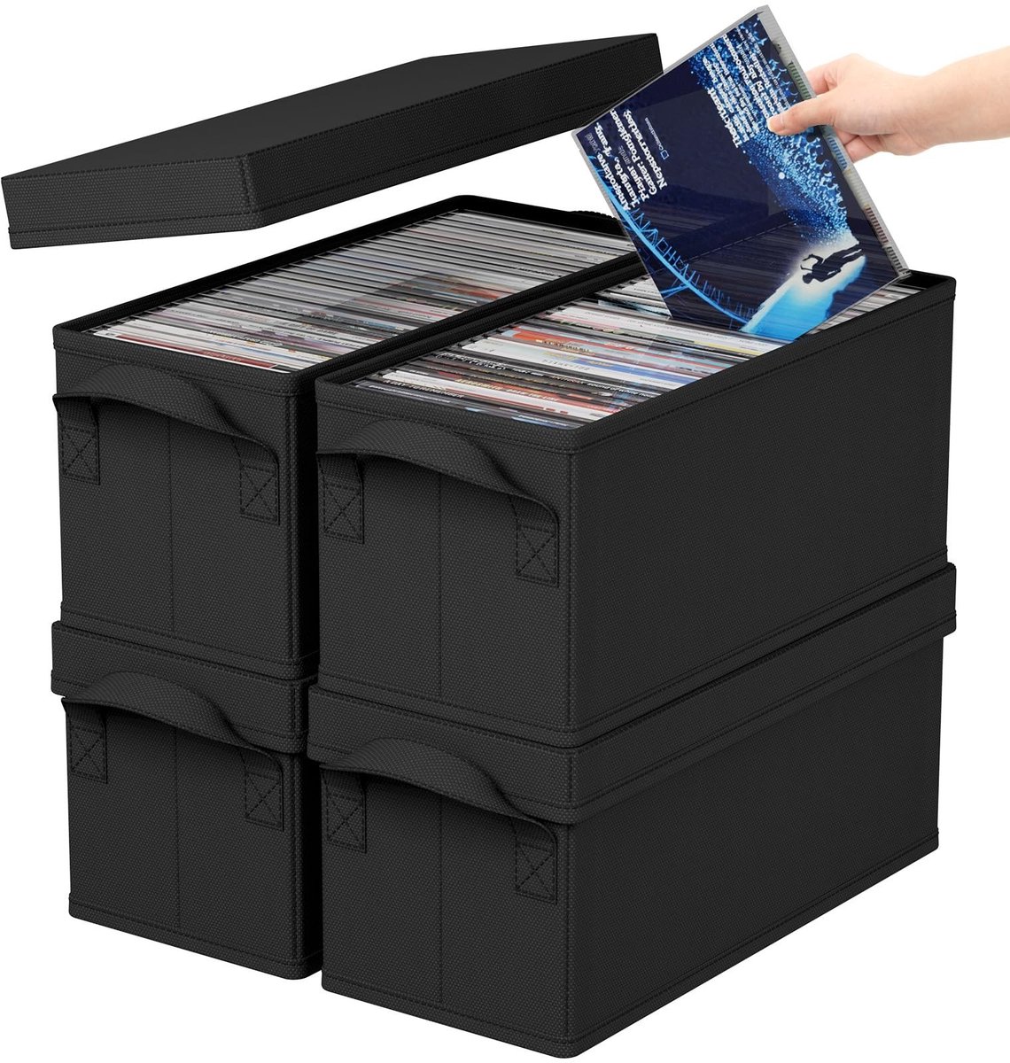 Dailygoods - Set van 4 Opvouwbare CD-opbergdozen voor 120 CD's
