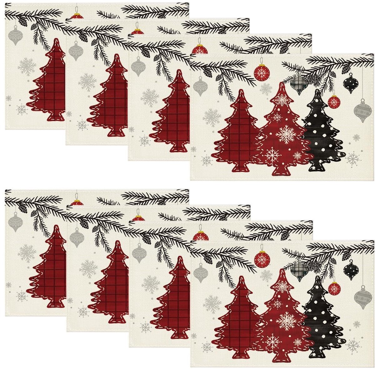 Dailygoods - Set van 8 Wasbare Placemat voor Kersttafel 30 x 45 cm