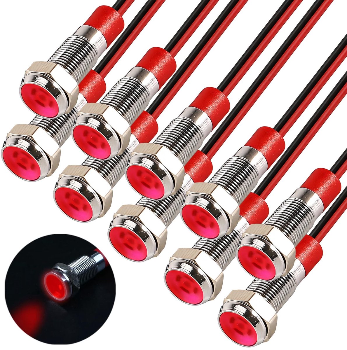 Dailygoods - Set van 10 Metalen LED-Indicatielampjes met Kabel