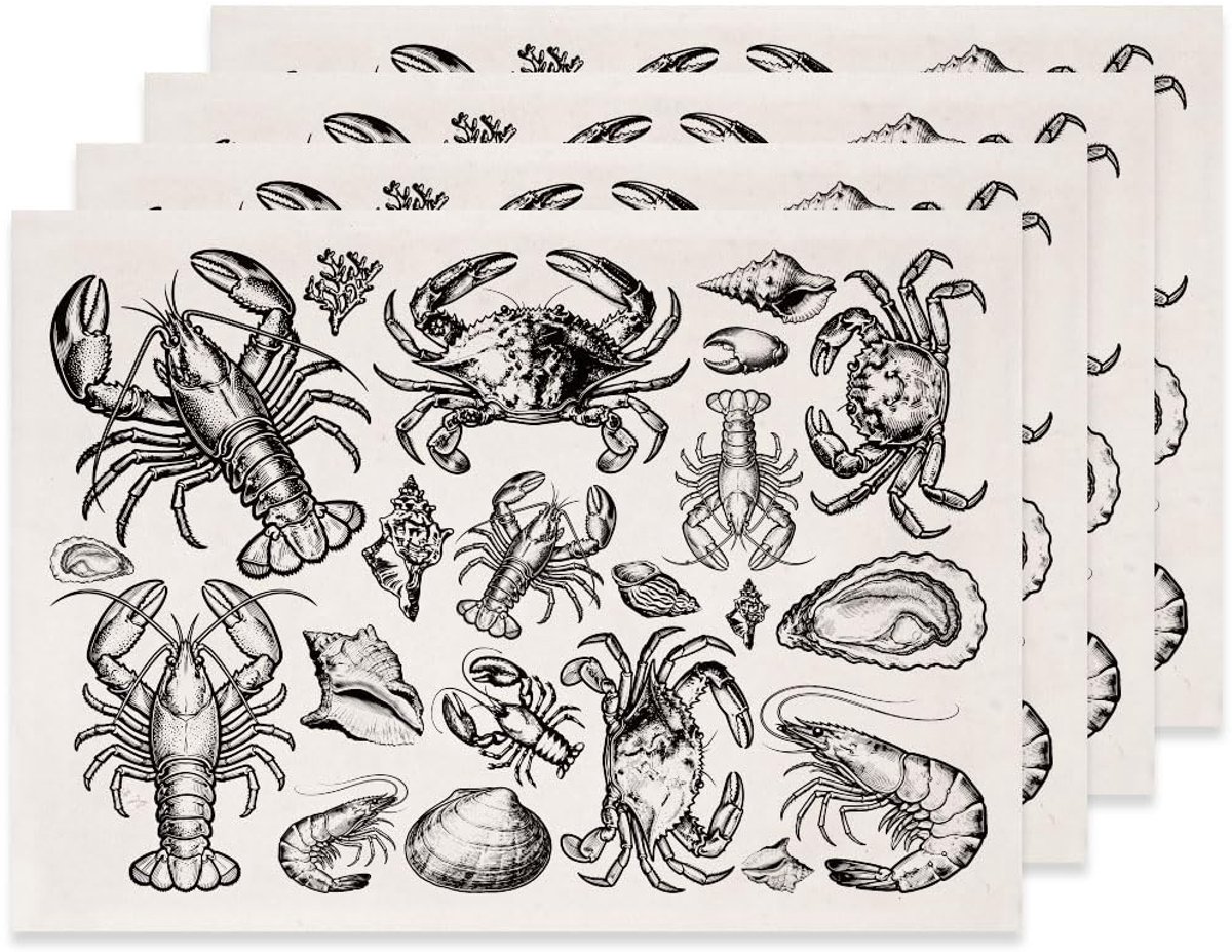 Dailygoods - Set van 4 Oceaan Schelpdieren Transfers voor Aardewerk