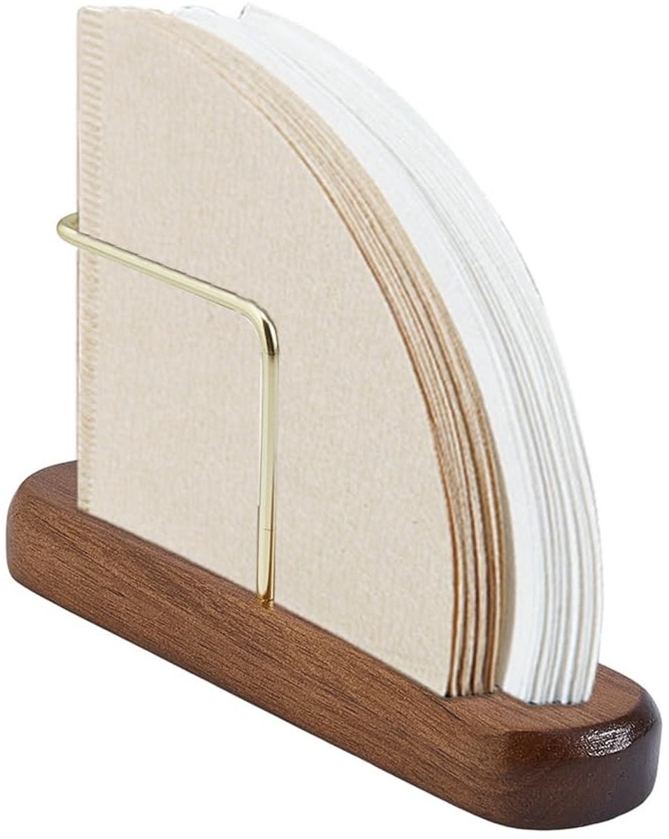 Dailygoods - Koffiefilterhouder van Hout en Roestvrij Staal met Standaard