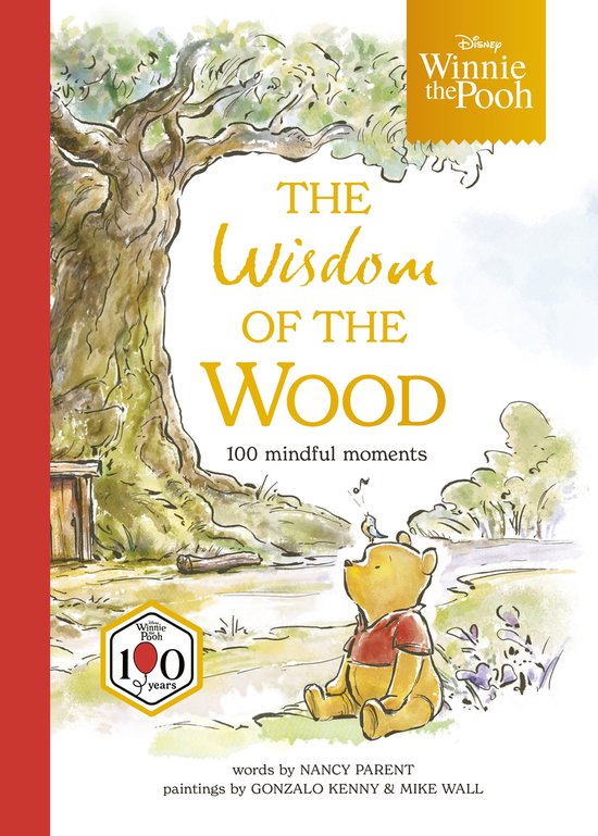Boekomslag met Winnie de Poeh zittend onder een boom, met de titel "The Wisdom of the Wood".