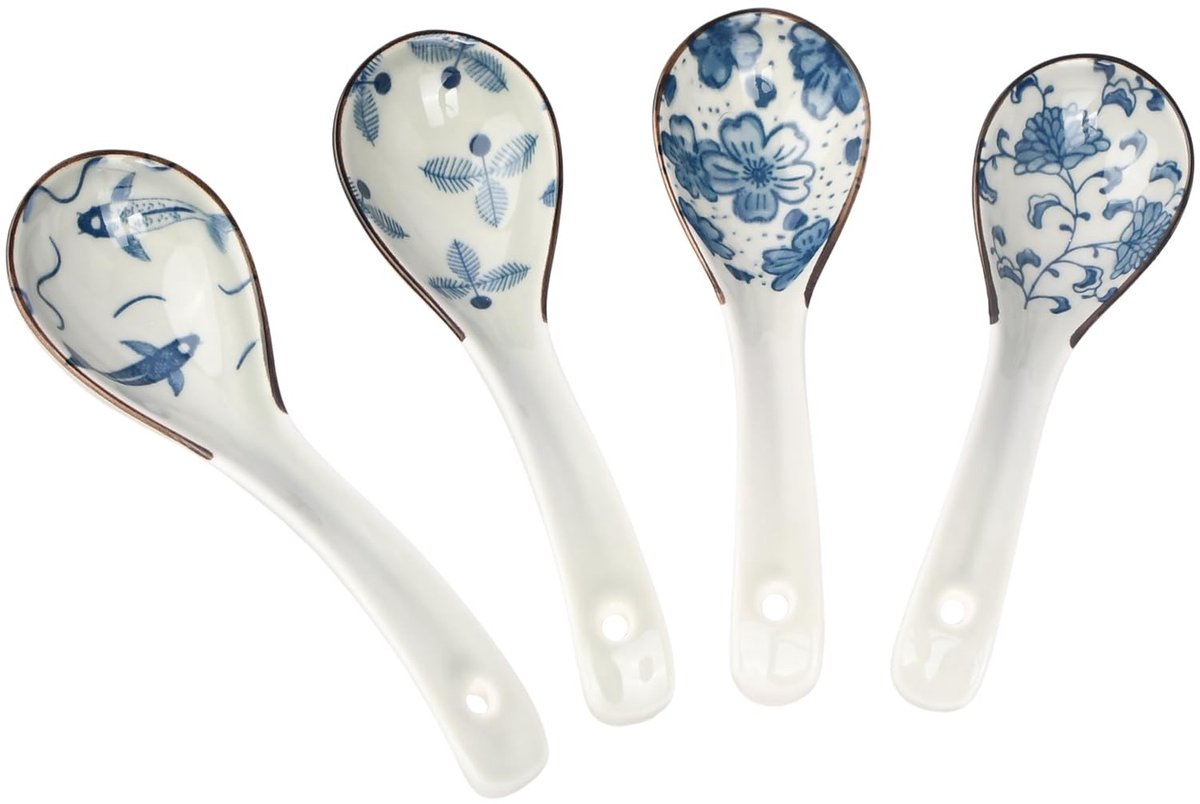 Dailygoods - Set van 4 Keramische Soeplepels met Lange Handgreep