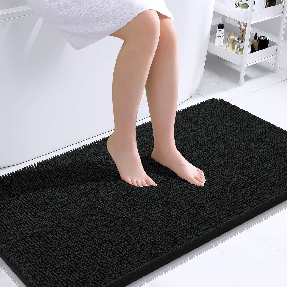 Badkamertapijt - Badmat Tapis - Voeten Drogen - Extra Zachte Chenille - 61 x 102 cm - Zwart