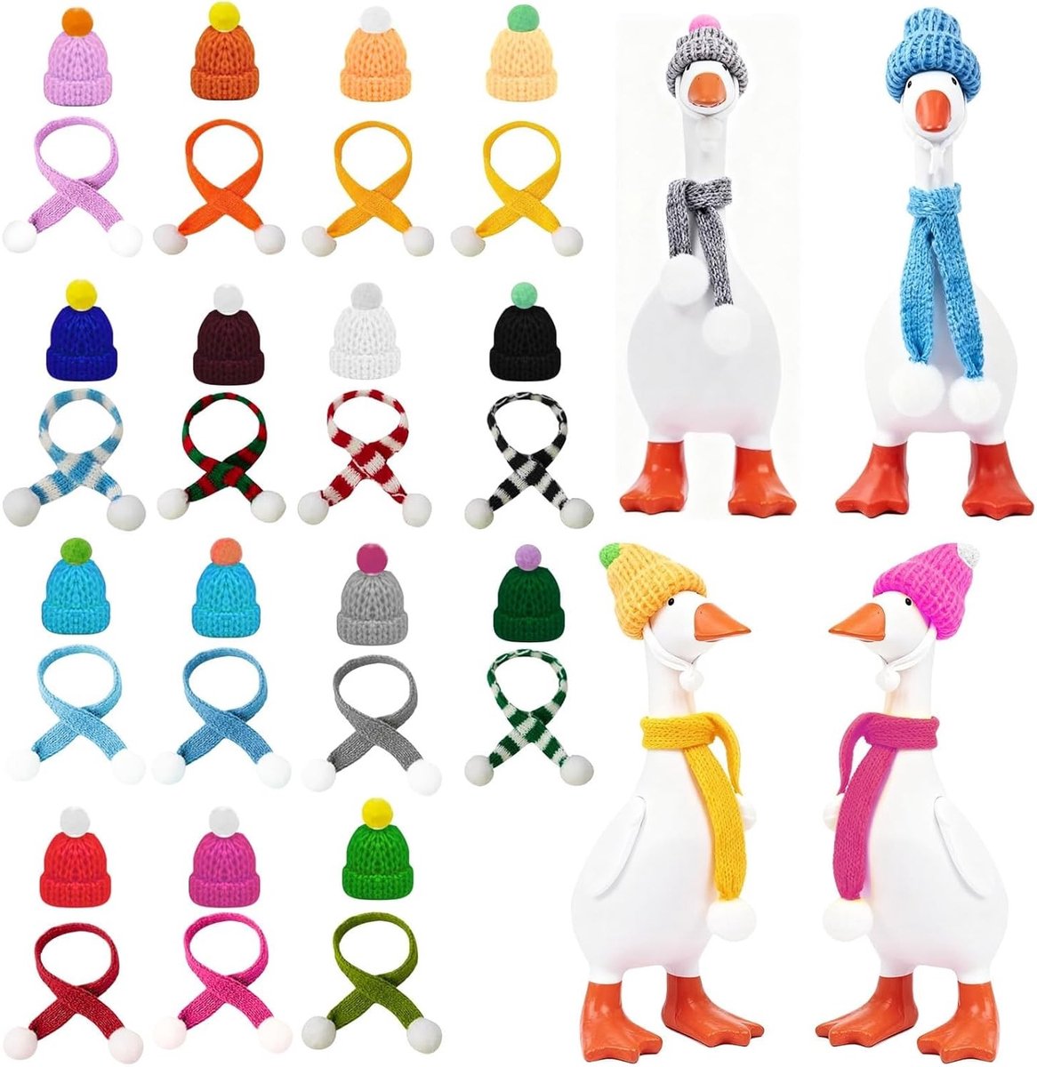 30 stuks miniatuur gebreide kleding voor bureaugans, inclusief hoeden en sjaals | Decoratieve accessoires voor wijnflessen en kerstdecoratie