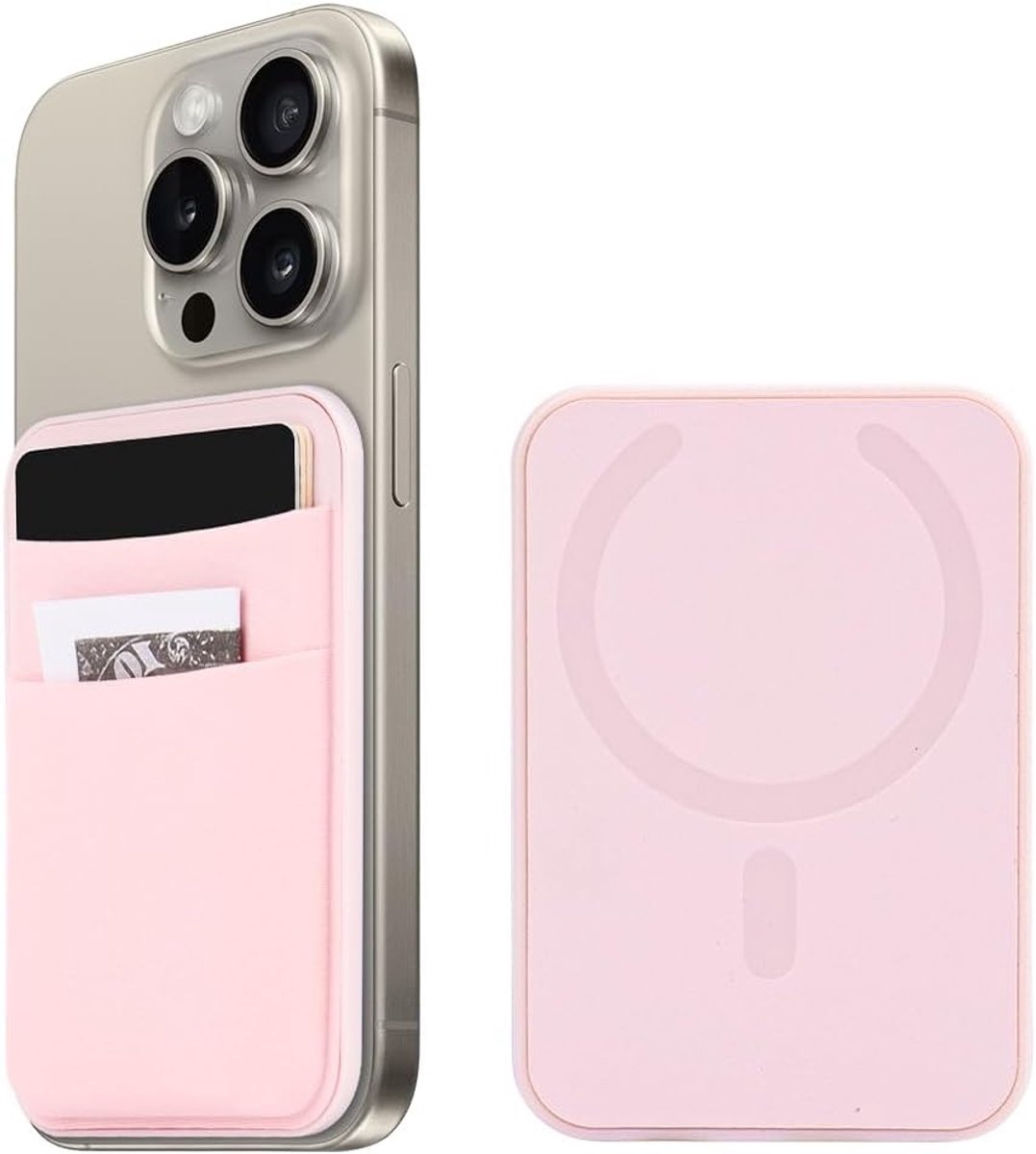 RFID Credit Card Wallet voor iPhone 15/14/13/12 - Geschikt voor 5 Kaarten, Roze Accessoire voor Veiligheid en Organisatie