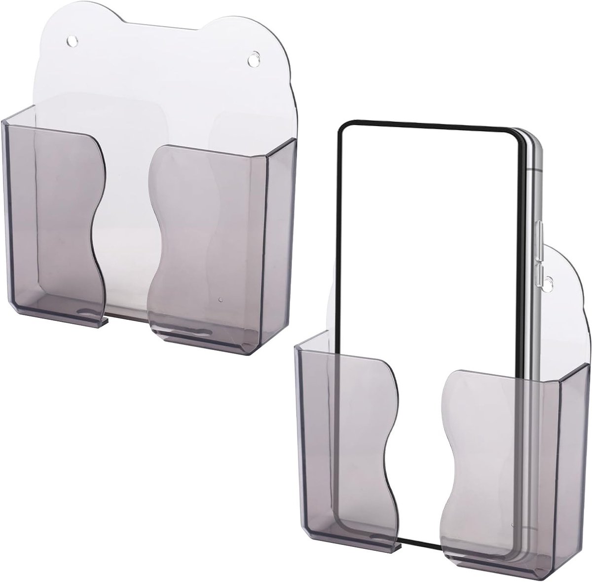 Set van 2 wandmontage telefoonhouders, plastic smartphone standaard voor bed en bureau, geschikt voor iPhone en Android, ruimtebesparend en praktisch