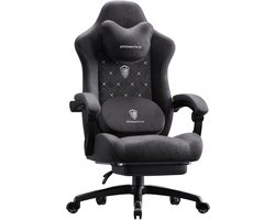Dowinx Ergonomische Bureaustoel/Gamingstoel – Met Verwarming En Massagefunctie – Met Lendensteun – Breed Zitkussen – Met Armleuningen En Voetsteun – Stof – Zwart