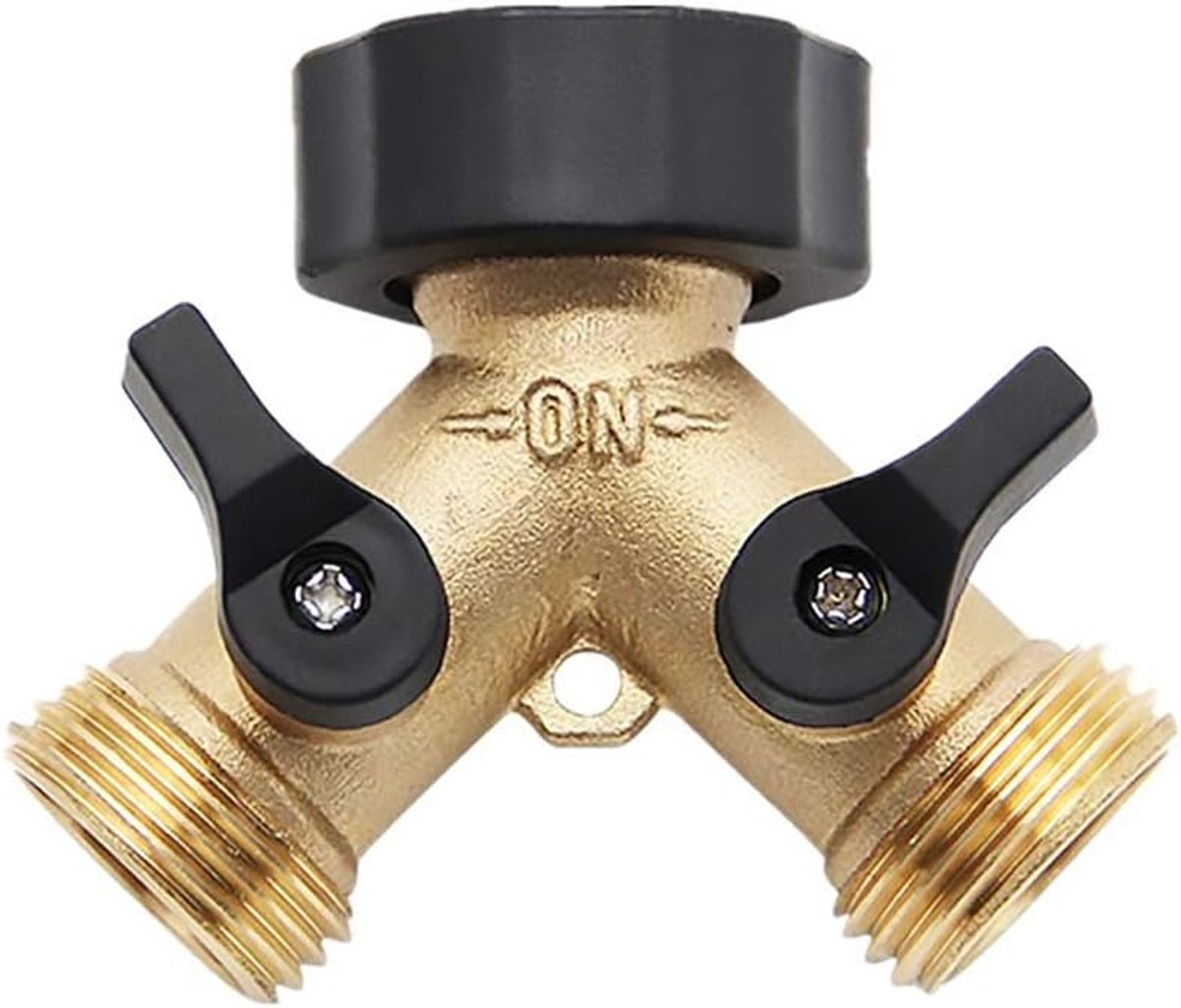 3/4" Tap Y Splitter - Garden Hose Splitter - Y Valve - Tweeweg Brass Tap Manifold met Comfort Grip Shut-Off Valves