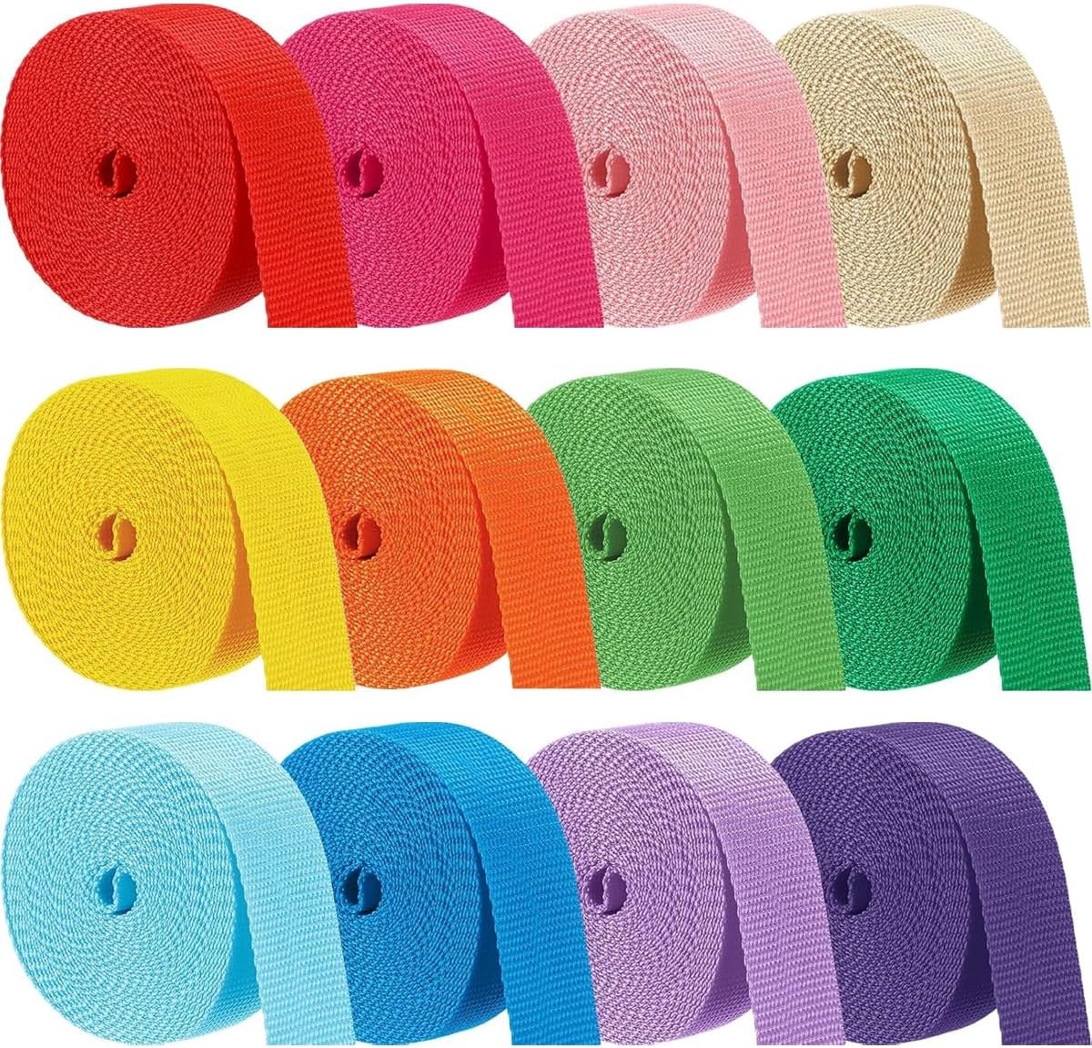 60m Kleurvolle Polypropyleenriem - Zware 38mm Polypropyleen - Naadband voor Klimmen - Handwerken - Doe-het-zelf - Bagagestrap - Dierenhalsband - Rugzakreparatie (Verpakking van 12)