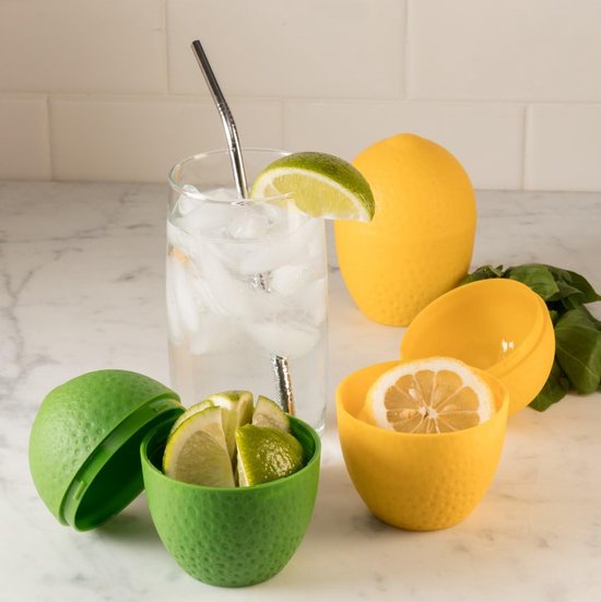 Citrus Bewaarder Set - Citroen Limoen Houder - Voedsel Vers Houden - Verlengt Houdbaarheid - 2 stuks - Geel Groen — afbeelding 3