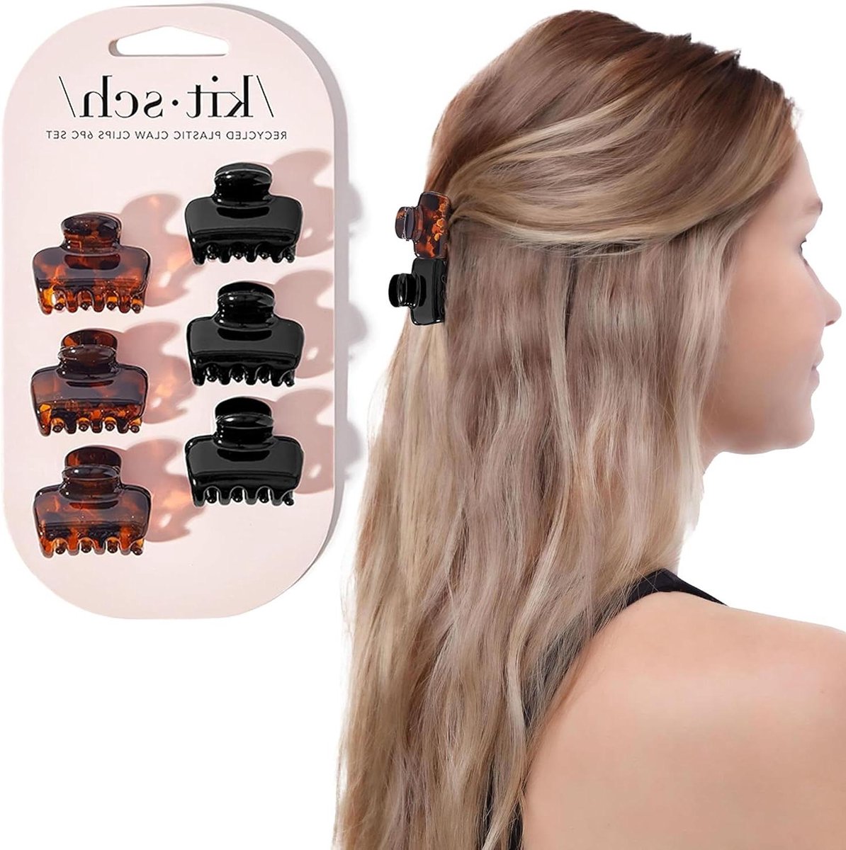 Mini Klauw Clips - Haarclips Set - Haar Stylen - Gerecycled Plastic - 2.59 cm - Zwart en Tort