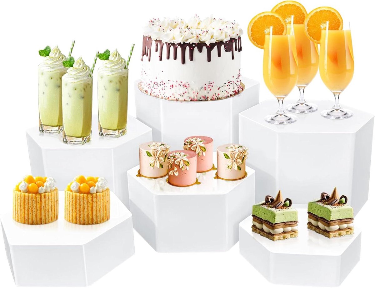 Buffet Risers - Dessert Stands - Presenteren van Eten - 6 Verschillende Maten - N.v.t. - Wit