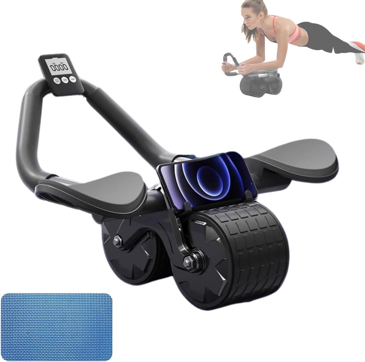 Abdominale Roller - Buikspierwiel Fitnesswiel - Thuis Trainen - Automatische Rebound - 39 x 25 x 22.5 cm - Zwart