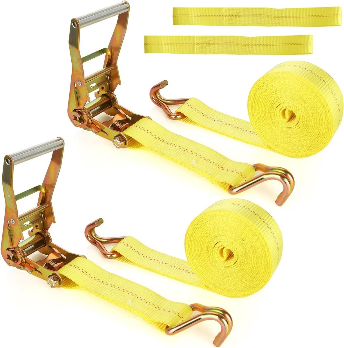 Ratelriemen Heavy Duty - Spanbanden Cargo - Vracht Beveiligen - Dubbele J Haak - 2 inch 16 ft - Geel