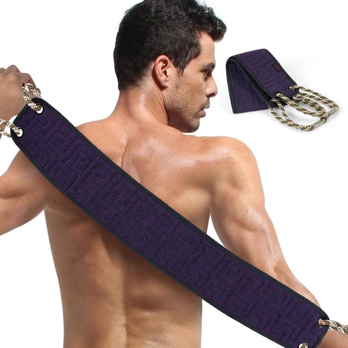 Exfoliërende Rugschrobber voor Douche, 37 Inch Achterwasborstel met Handvatten, Zachte Bad Scrub voor Mannen en Vrouwen, Dubbelzijdige Exfoliërende Wasdoek voor Lichaam en Huidverzorging