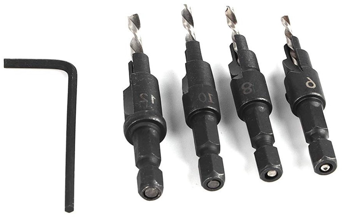 Taper Boor Set met Hexaangrijping, Snelle Wissel Boor en Kleine Sleutel, Houtbewerking Gereedschap voor Precisie Boren en Frezen