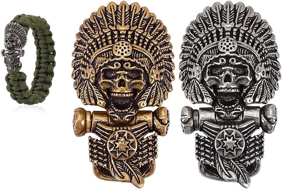 Set van 2 Messing Paracord Buckles met Skull Vorm, Ideaal voor Armbanden en Handgemaakte Projecten, Perfect voor Rugzakken en Ritsdecoratie