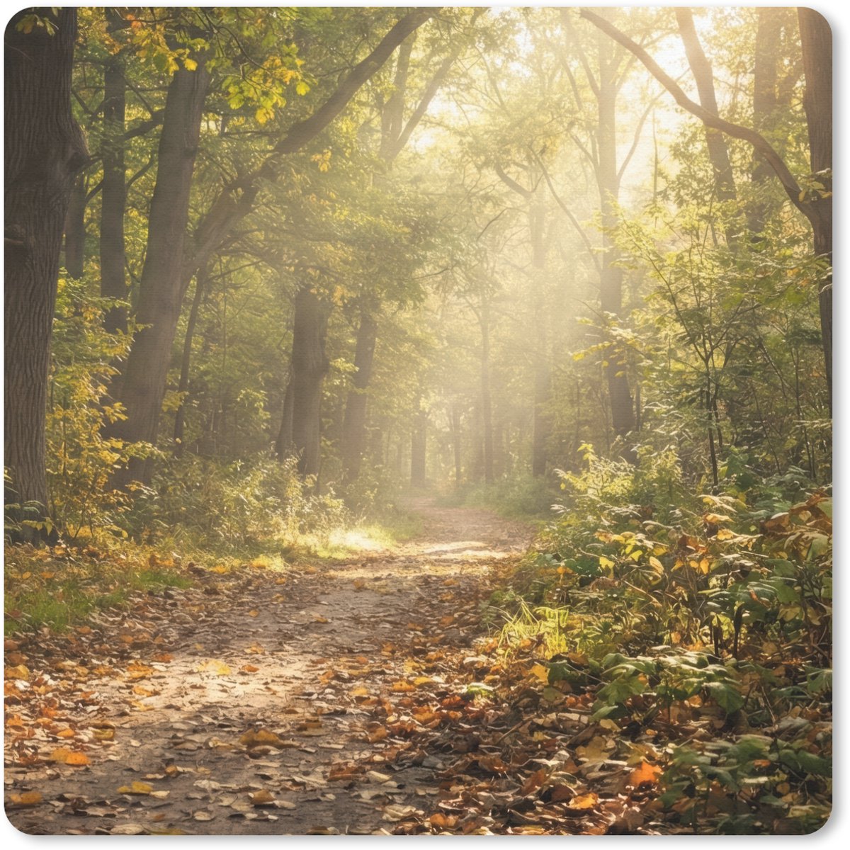 Muismat 30x30 cm - Mousepad Zonlicht - Bospad - Bomen - Muismatten