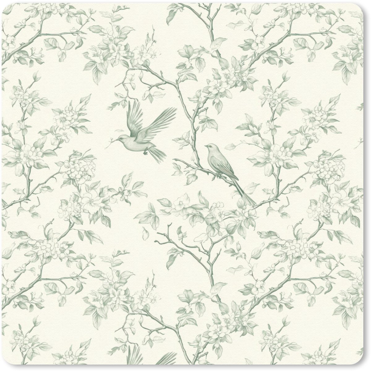 Muismat 20x20 cm - Mousepad Klassiek - Vogels - Groen - Muismatten