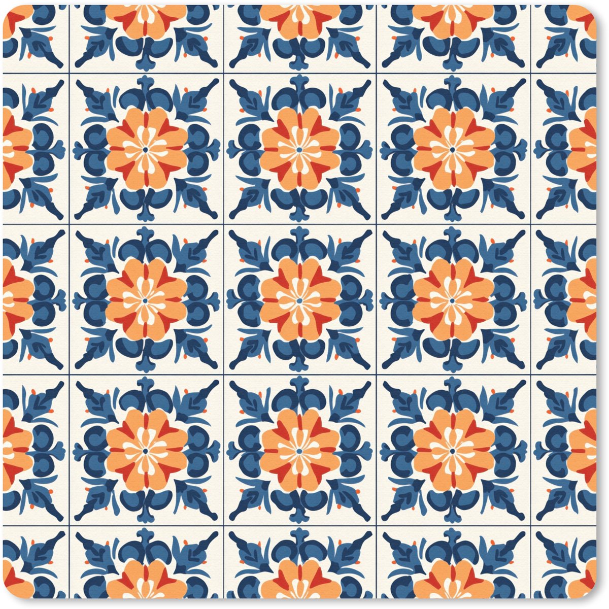 Muismat 30x30 cm - Mousepad Traditioneel - Tegel - Oranje - Muismatten