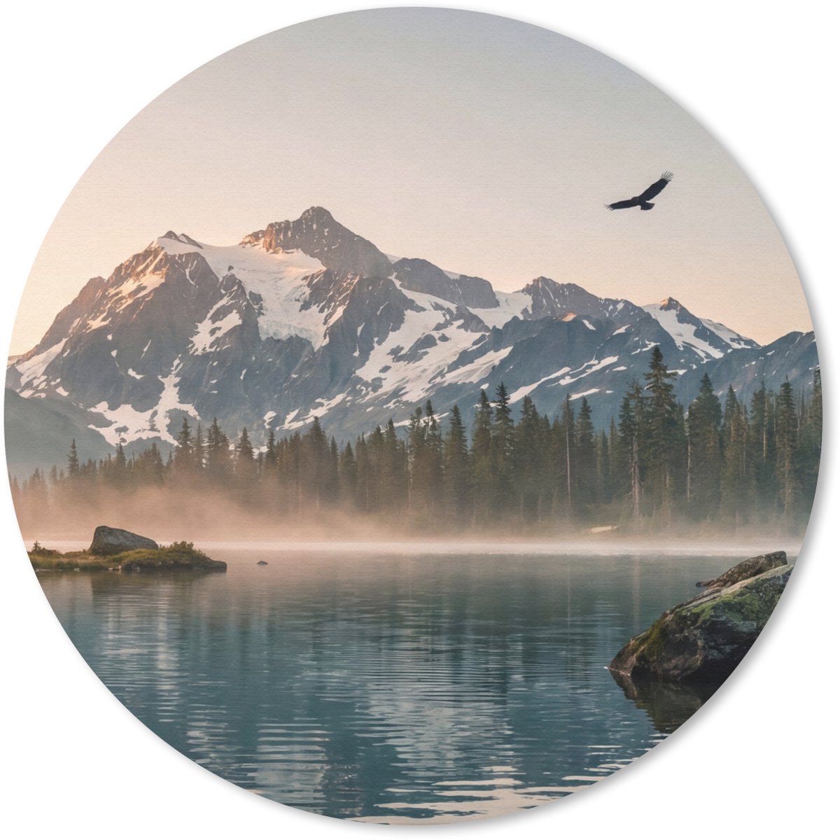 Muismat rond 40x40 cm - Mousepad Bergen - Water - Bomen - Ronde muismatten