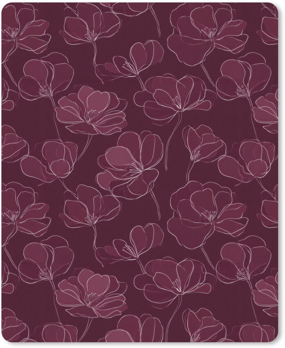 Muismat 12x16 cm - Mousepad Bloemen - Patroon - Bordeauxrood - Muismatten