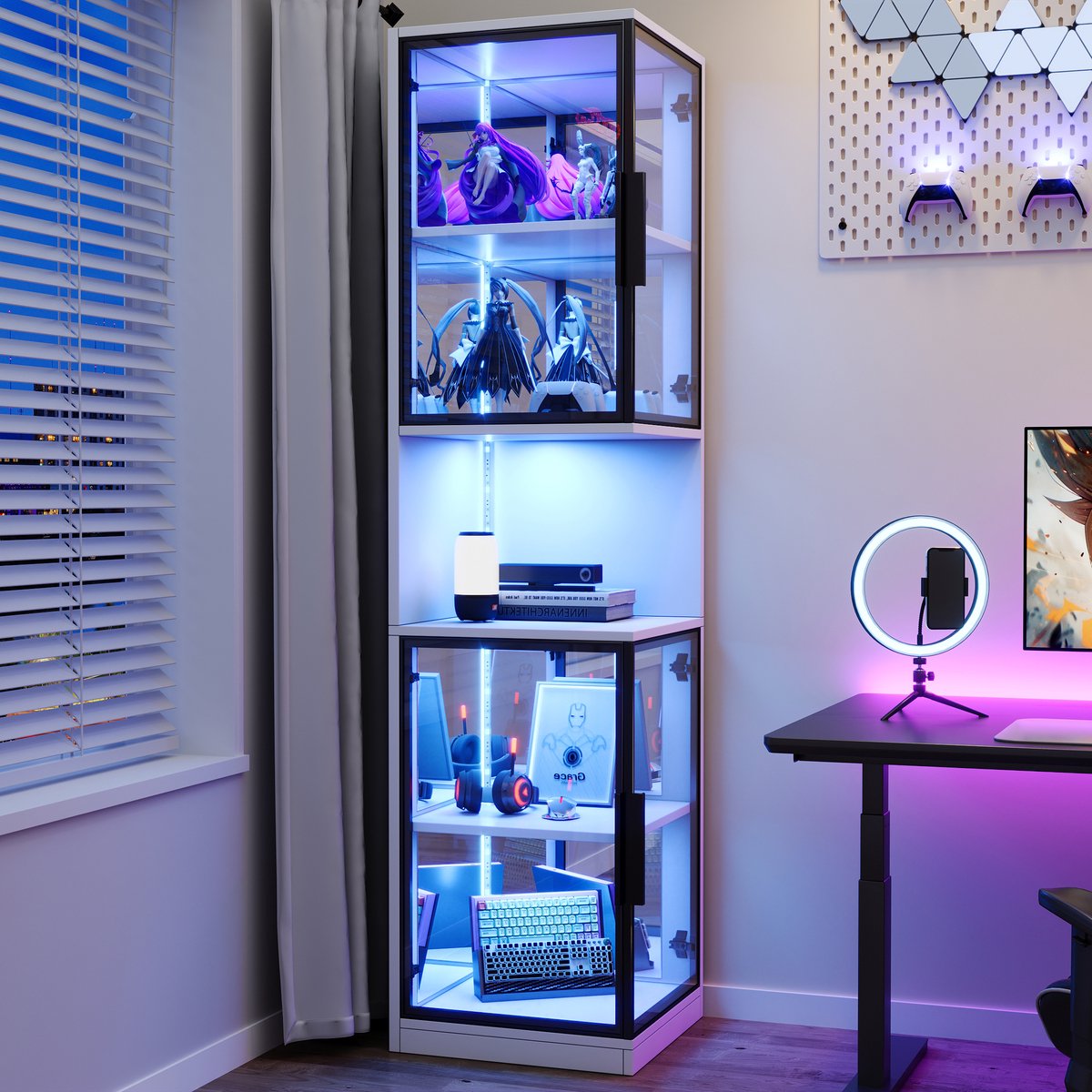 FloraGrace Vitrinekast - Met Ledverlichting En Dubbele Glazen Deuren - Voor Woonkamer En E