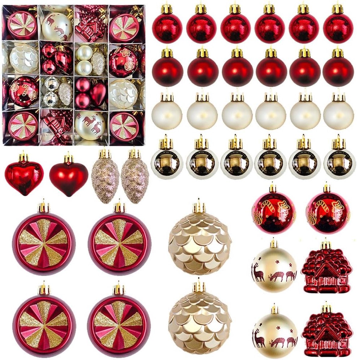 Kerstdecoratie Set - 40 Herbruikbare Kerstballen - Plastic Hangende Kerstversiering - Grote Kerstboom Decoratie - Feestelijke Xmas Versiering
