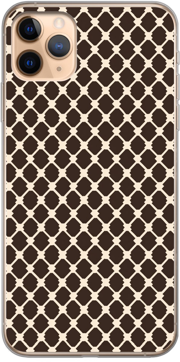 Telefoonhoesje Geschikt voor iPhone 11 Pro Max hoesje - Bruin - Ruitpatroon - Geometrisch - Siliconen Telefoonhoesje Telefoonhoesje