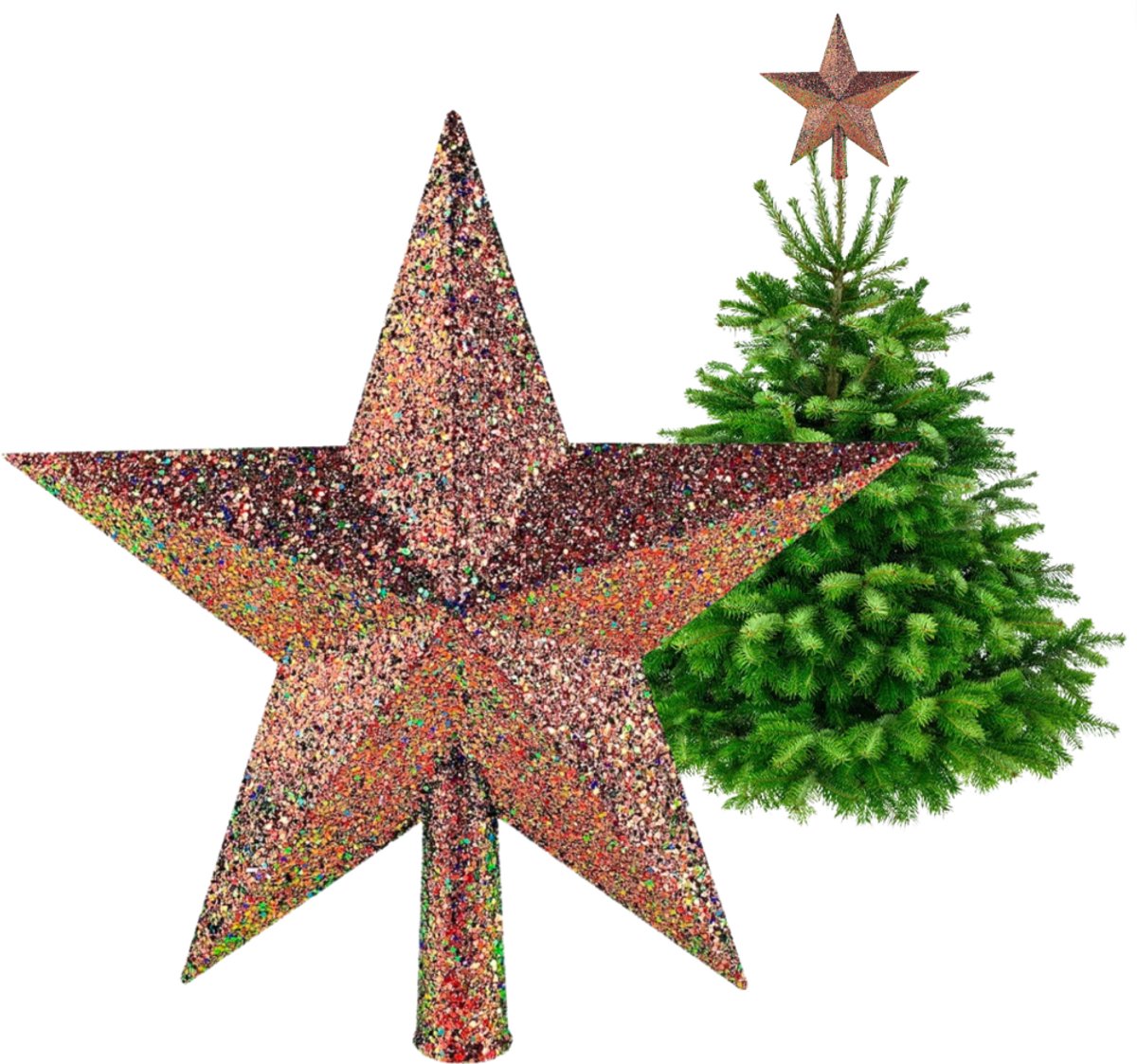 Inspiruj - Czubek Choinkowy - Holografische Koperkleurige Ster - 20 cm - Feestelijke Decoratie