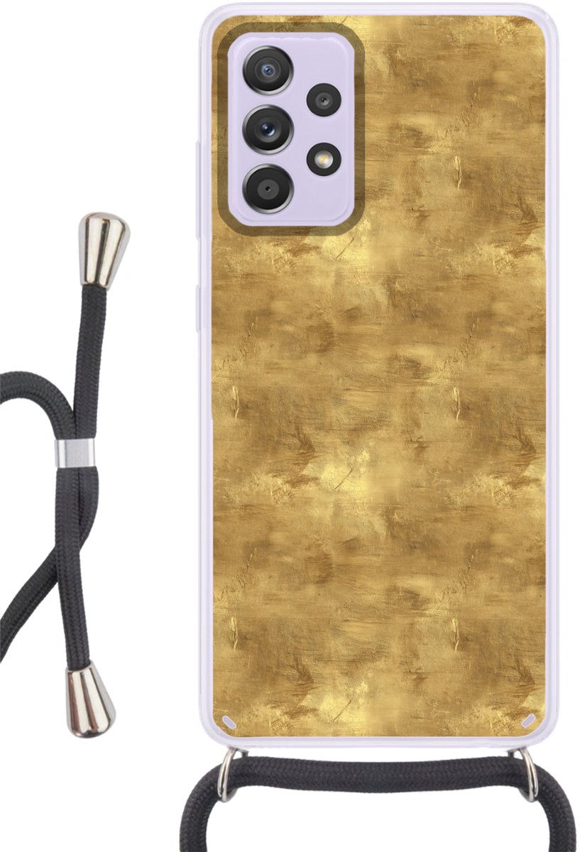 Telefoonhoesje Geschikt voor Samsung Galaxy A53 5G - Industrieel - Textuur - Goud - Siliconen - Crossbody - Backcover met Koord - Telefoonhoesje met koord - Hoesje met touw Telefoonhoesje