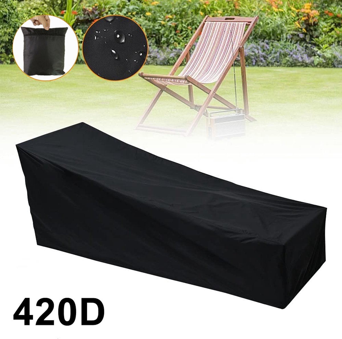 oneay Waterdichte hoes voor tuinstoelen, 210D/420D, duurzame hoes voor buitenstoelen, kleurvast, scheurvast, UV-bestendig Zwart